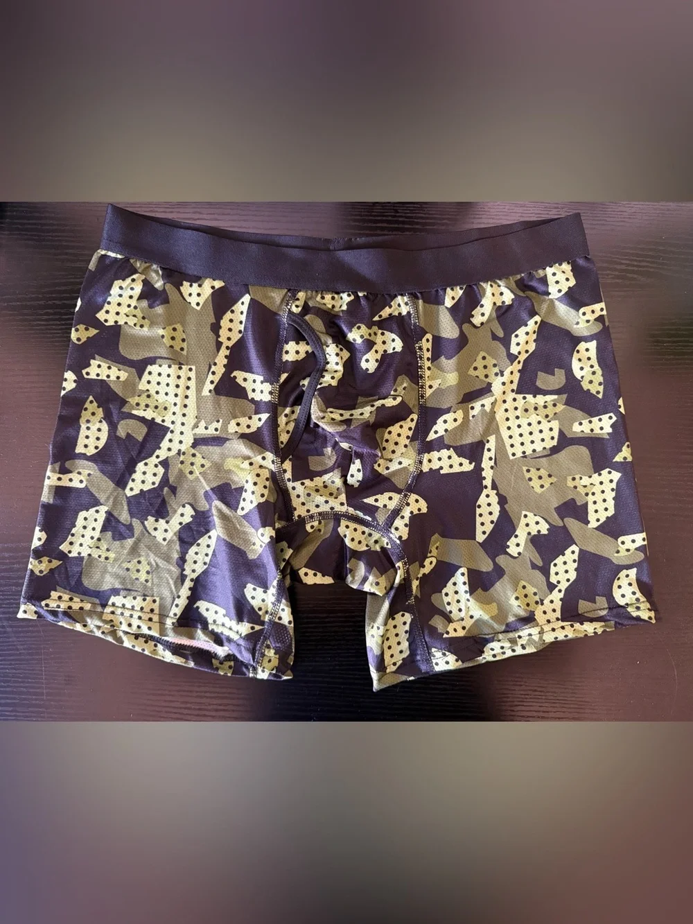 Mens Yellow and Dark Brown Camo Performance Boxer Briefs